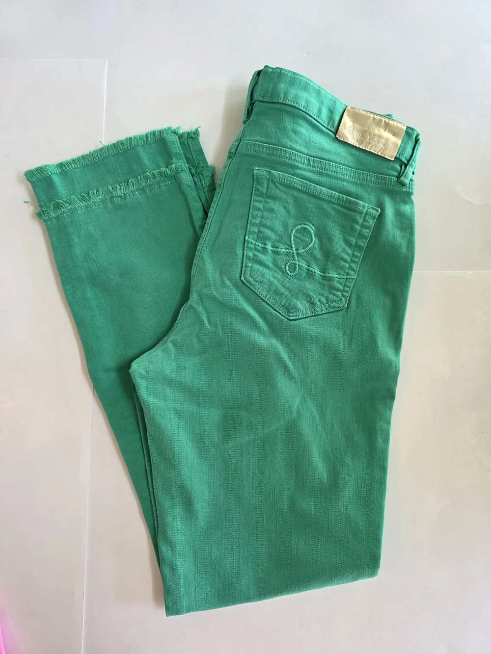 Lilly Pulitzer Worth Straight Leg Jeans Size 8 Pink & Green Frayed Hem Bundle(2) - Picture 8 of 15